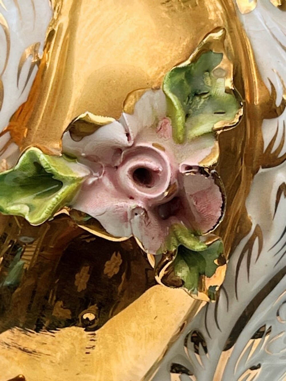 Vintage Ornate Porcelain Vase With Gold Detailing & Floral Accents - Picture 3 of 8